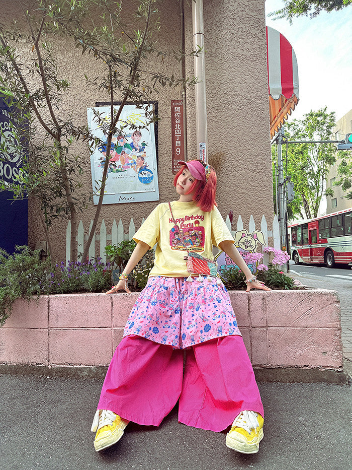 made in zzz - Pink Layered Wide Leg Skirt Pants pants made in zzz