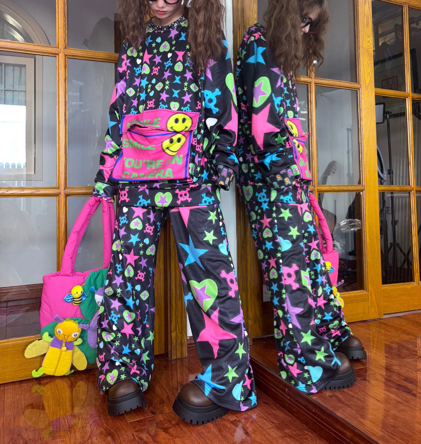 LEERROO - Harajuku Y2K Fleece Wide Leg Pants pants Leerroo