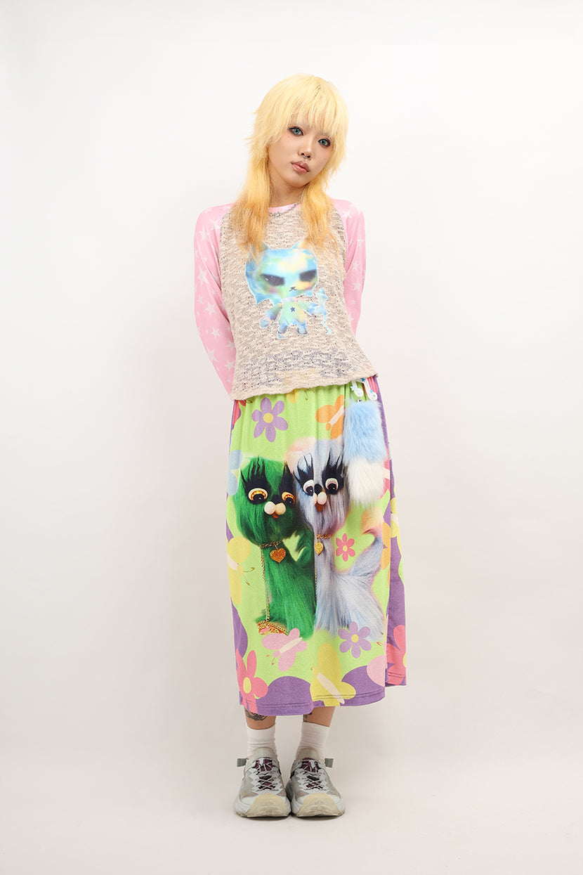 NIHON KIDS - Decora Velvet Maxi Skirt Garden Dog Cute skirt NIHON KIDS