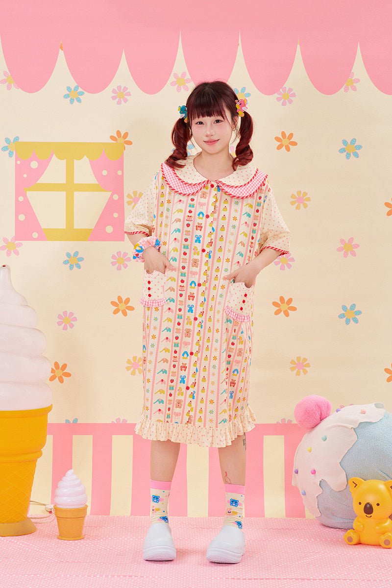 NIKKOU - Animal Print Lace Shirt Dress dress Nikkou home