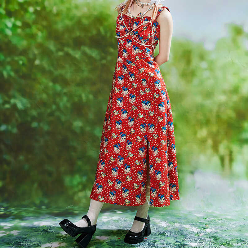 SOS MEME CLUB – Showa Retro Red Long Dress dress SOS MEME CLUB