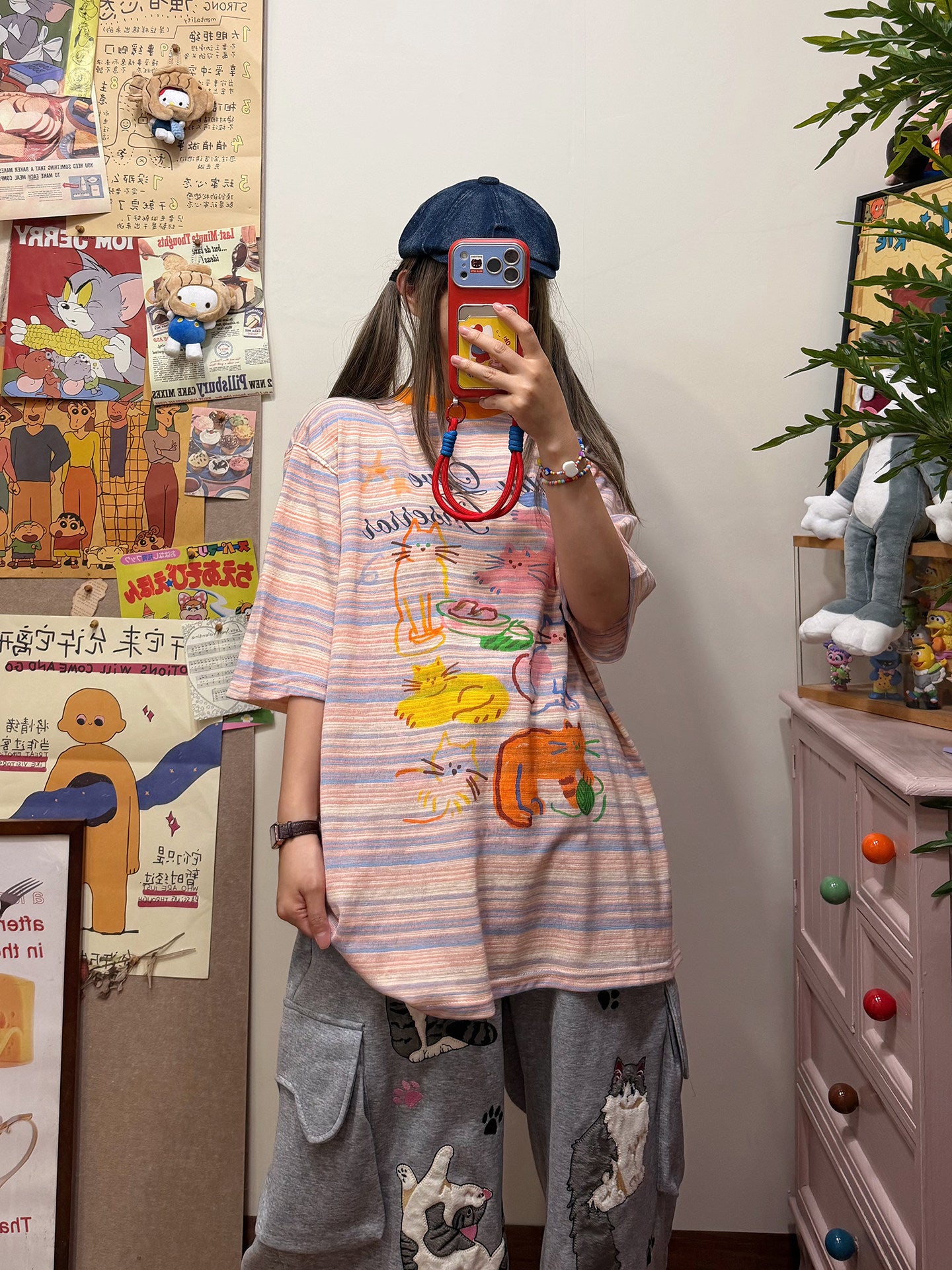 BIBULU - Cat Stripe Graphic T-Shirt tshirt BIBULU