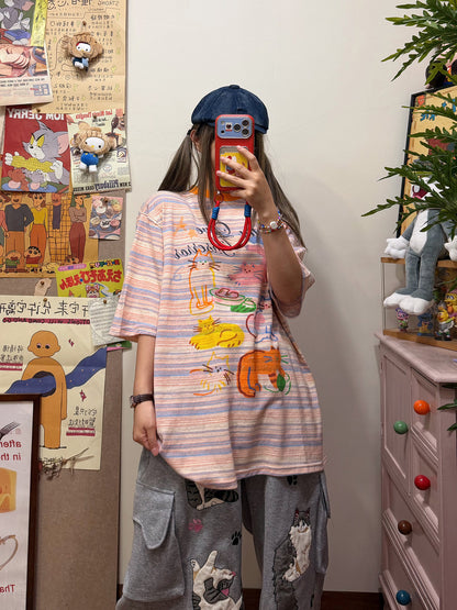 BIBULU - Cat Stripe Graphic T-Shirt tshirt BIBULU