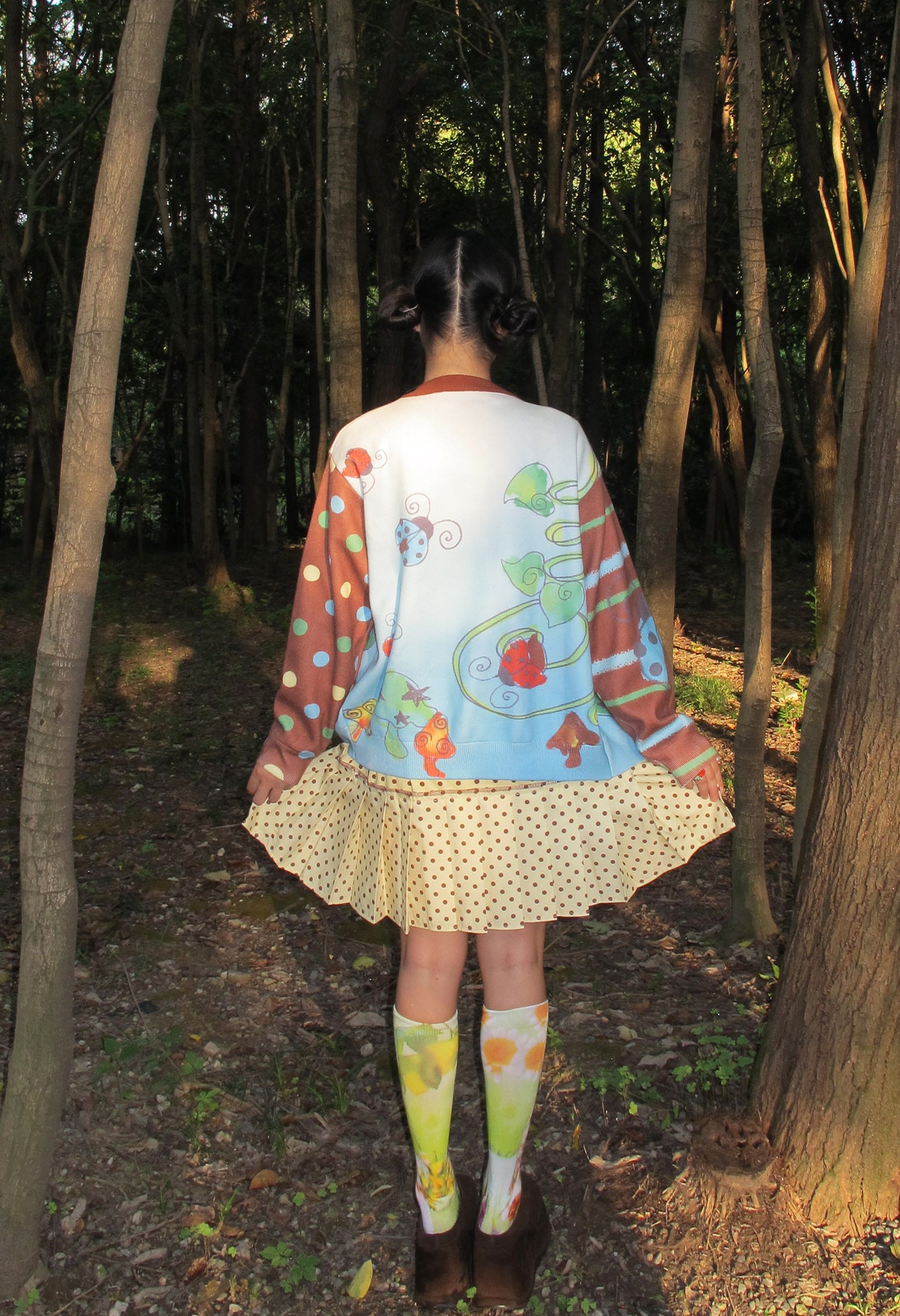 FruFru - Kawaii Knit Cardigan Blue Brown Printed Sweater cardigan frufru