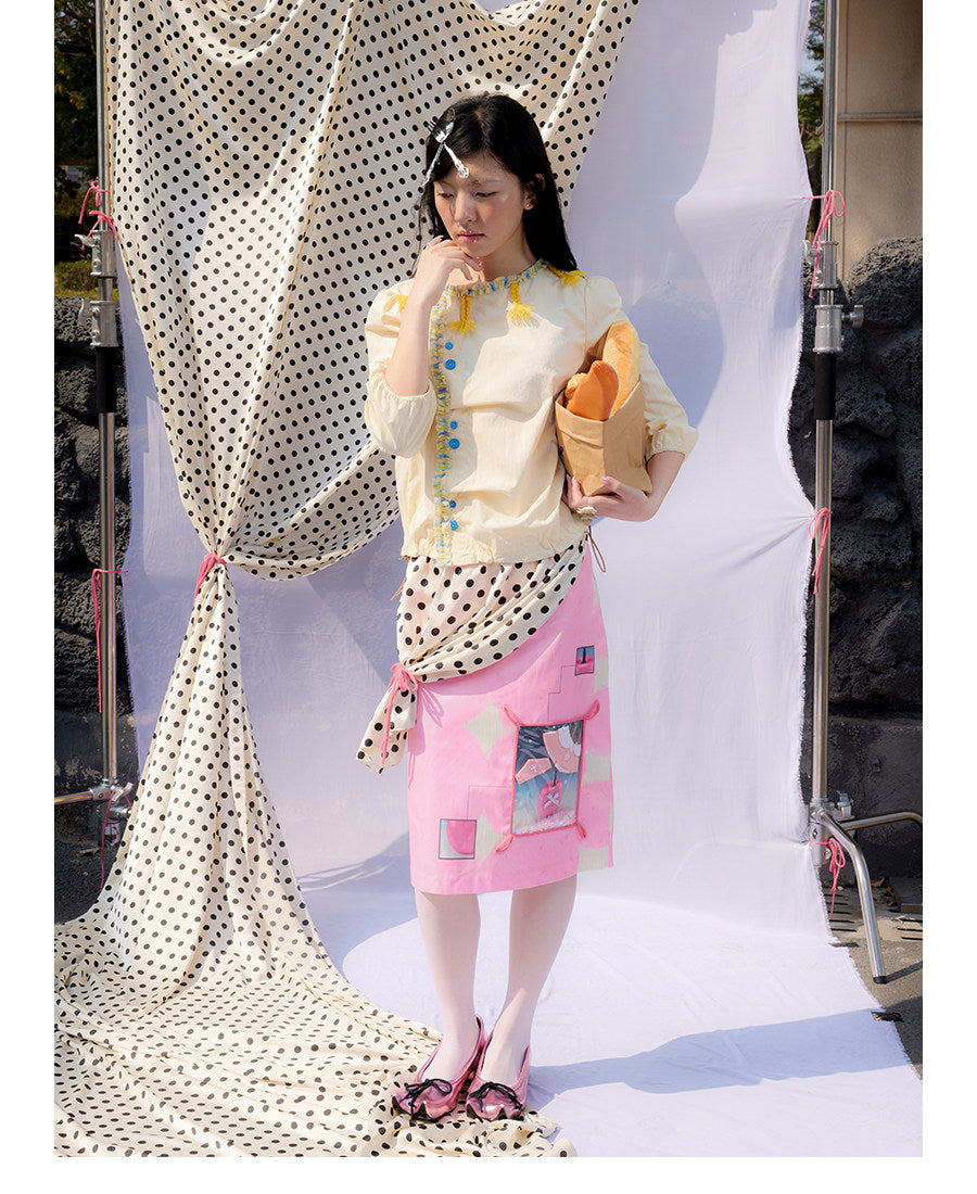 UnsocialNight - Pink Itabag Print Midi Skirt skirt UnsocialNight