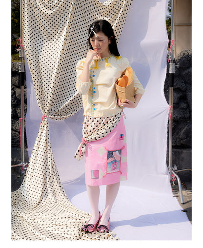 UnsocialNight - Pink Itabag Print Midi Skirt skirt UnsocialNight