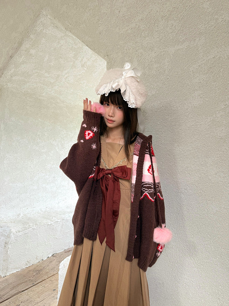 Daytoday Everyday Institute - Chocolate Strawberry Cake Fair Isle Cardigan coat daytoday everyday institute