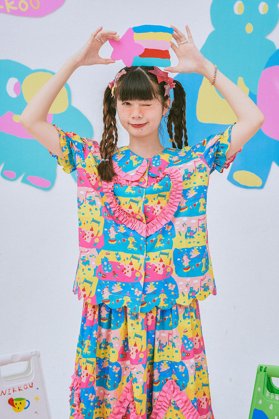 NIKKOU - Cute Print Puff Sleeve Shirt shirt Nikkou home