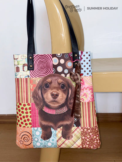 Oogreenapple - Vintage Dachshund Dog PU Tote Bag bag Oogreenapple