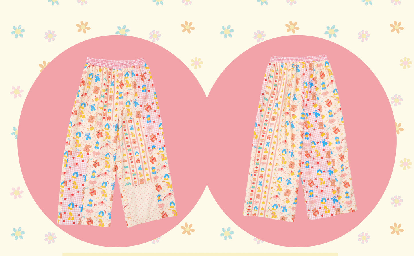 NIKKOU - Patchwork Contrast Wide Pants pants Nikkou home S