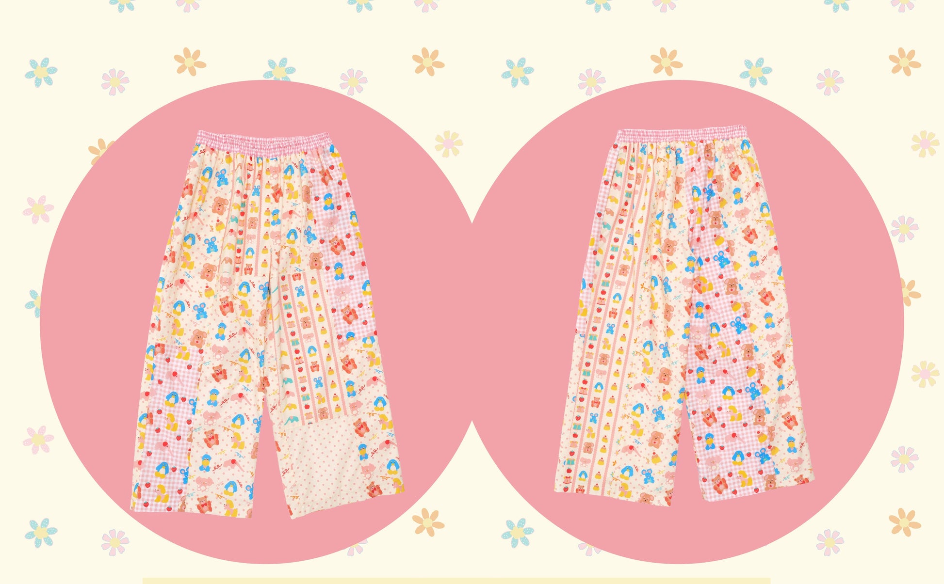 NIKKOU - Patchwork Contrast Wide Pants pants Nikkou home S