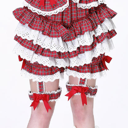 SOS MEME CLUB - Showa Red Plaid Pumpkin Shorts shorts SOS MEME CLUB