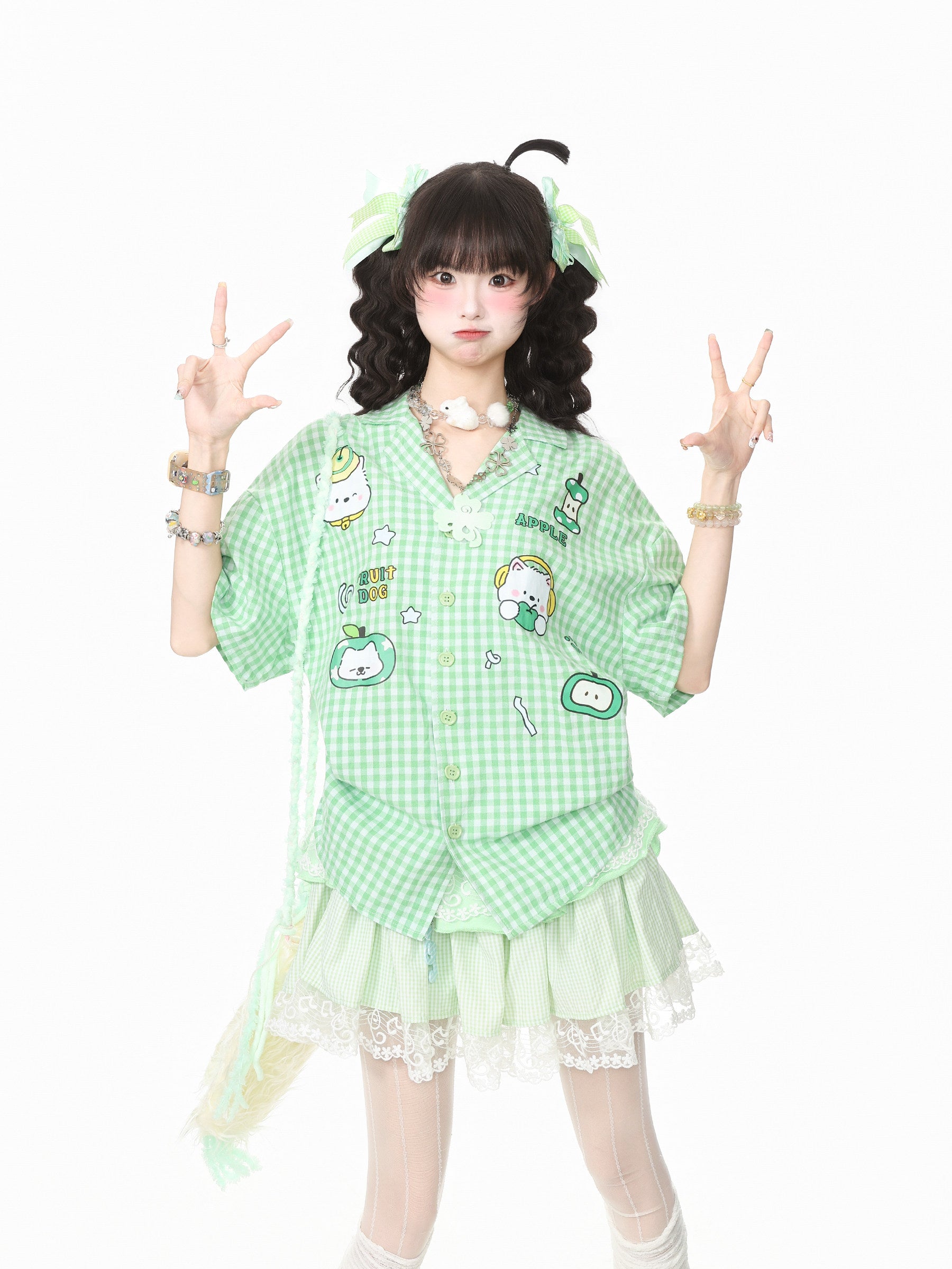 Languid Park - Plaid Embroidered Oversized Short Sleeve Shirt shirt Languid Park