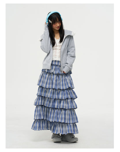 MOF Gift - Gyaru Blue White Plaid Layered Skirt skirt MOF Gift