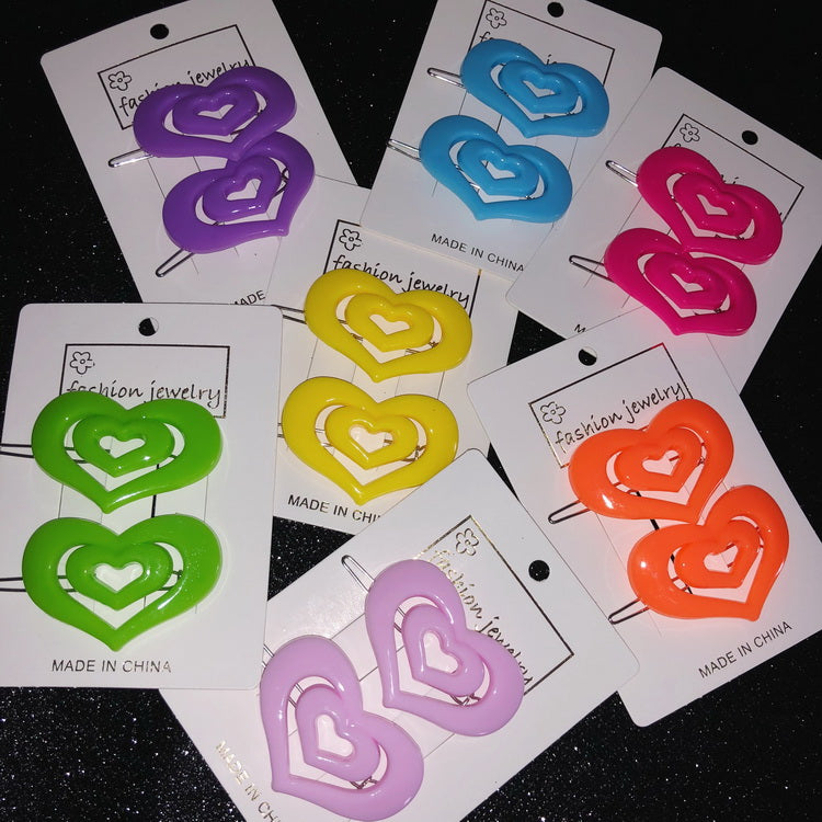 StrangeLab Decora Hair Clips | Retro Candy Color Heart Clips | Cool Girl Party Bang Clips hair clip strangelab