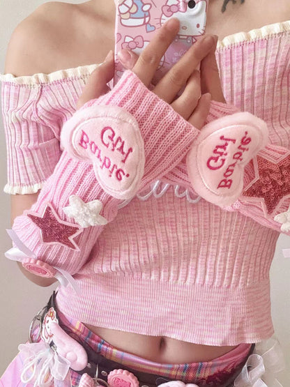 Hidden - Decora Knit Fingerless Gloves for Kawaii Sweet Girls sleeves hidden