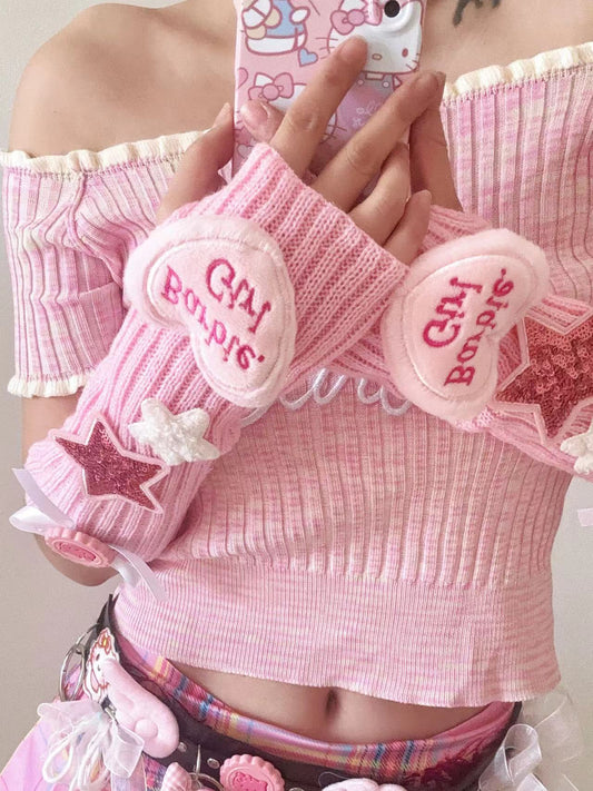 Hidden - Decora Knit Fingerless Gloves for Kawaii Sweet Girls sleeves hidden
