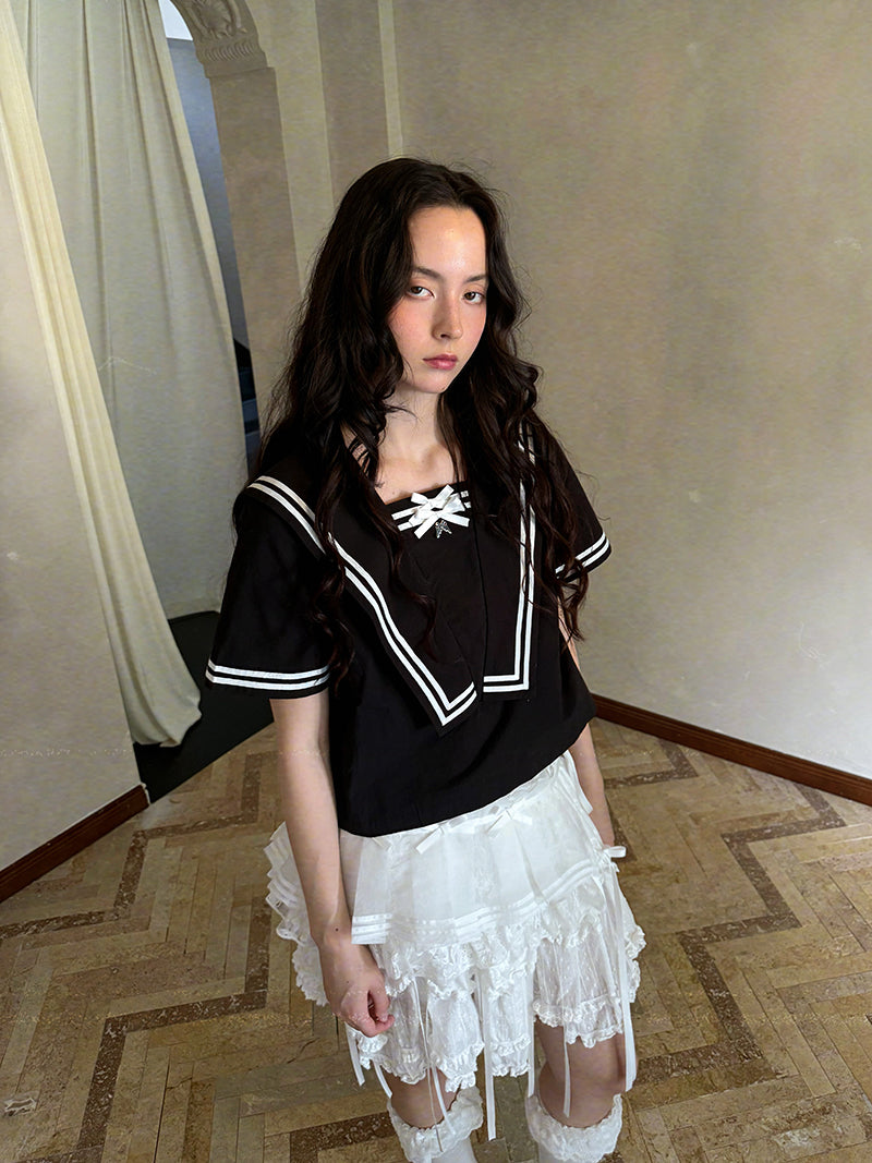 Daytoday Everyday Institute - Kawaii Sailor Collar Bow Wing Shirt shirt daytoday everyday institute