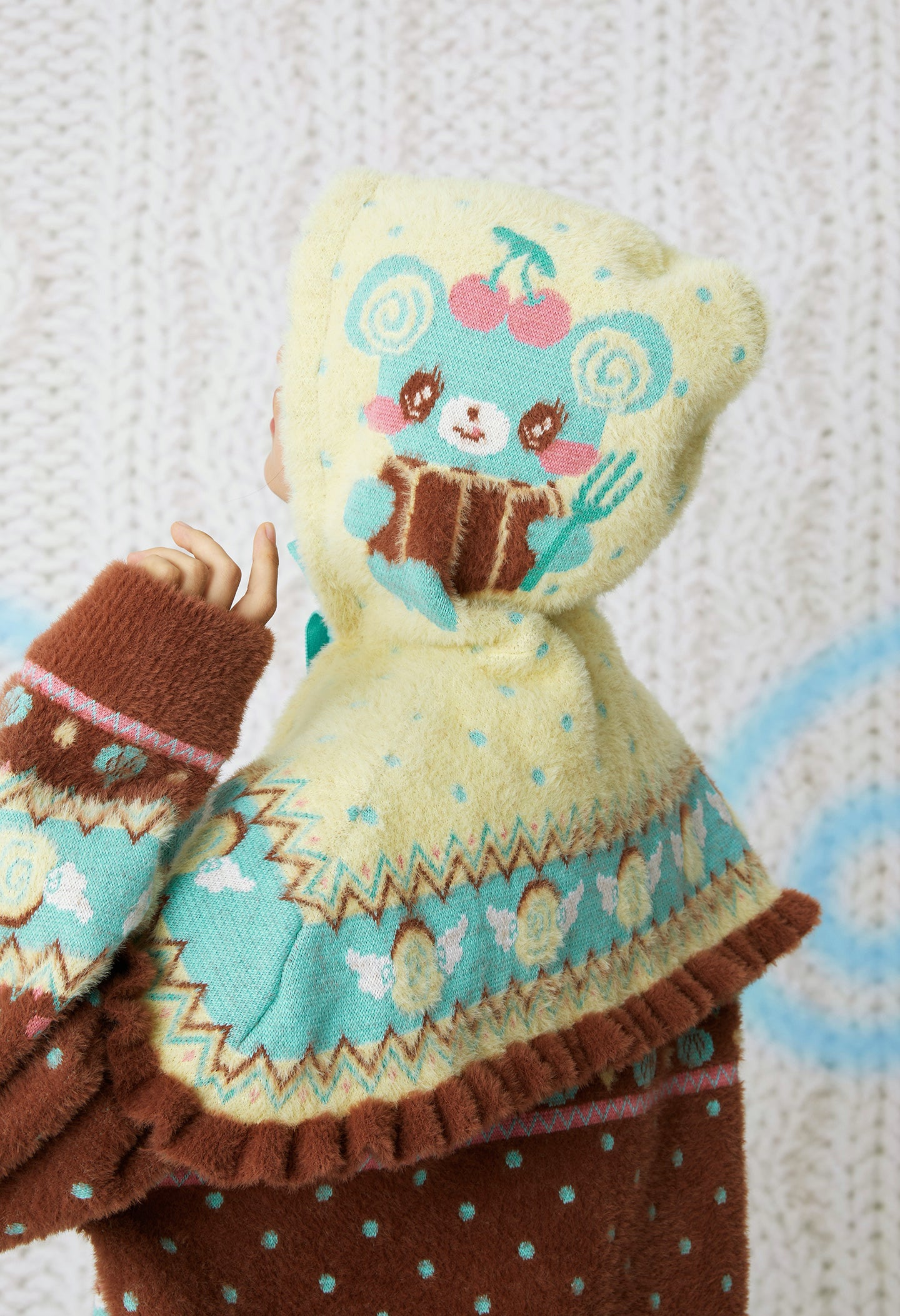 frufru - Kawaii Yellow Bear Knit Hooded Cape Cozy Winter Shoulder Hat hat frufru