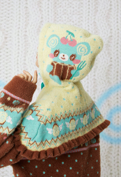 frufru - Kawaii Yellow Bear Knit Hooded Cape Cozy Winter Shoulder Hat hat frufru