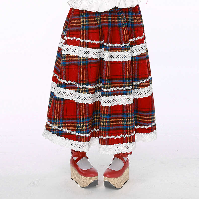SOS MEME CLUB - Showa Retro Christmas Red Plaid Skirt skirt SOS MEME CLUB