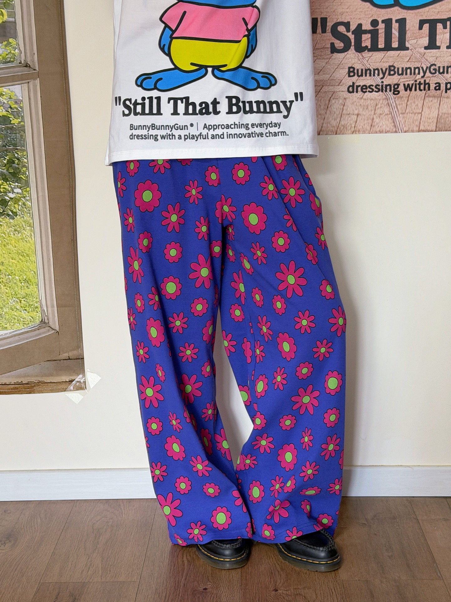 bunnybunnygun - Colorblock Flower Wide Pants pants bunnybunnygun