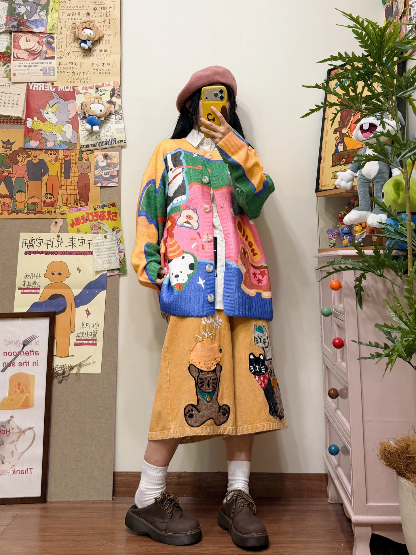 BIBULU - Colorful Cartoon Print Oversized Cardigan Sweater cardigan BIBULU