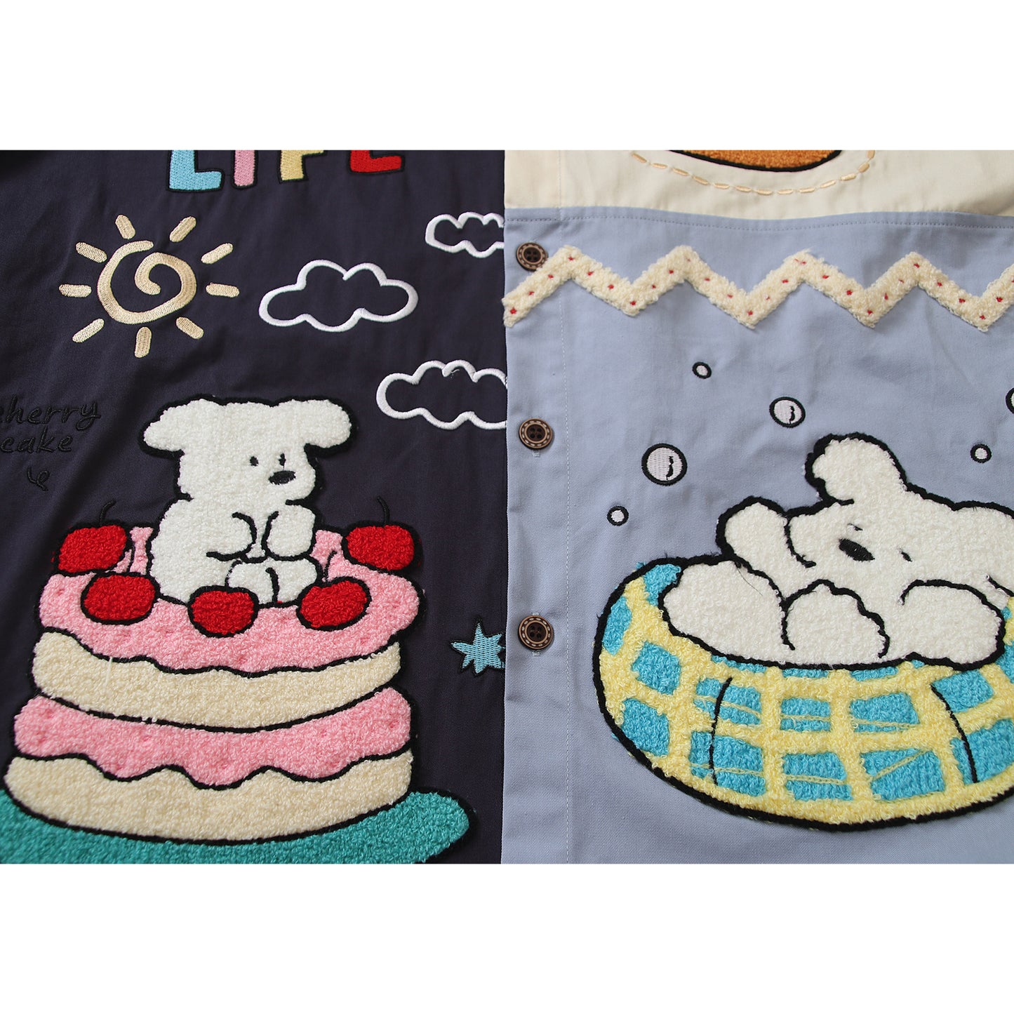 BIBULU - Color Block Cartoon Embroidered Long Sleeve Shirt shirt BIBULU