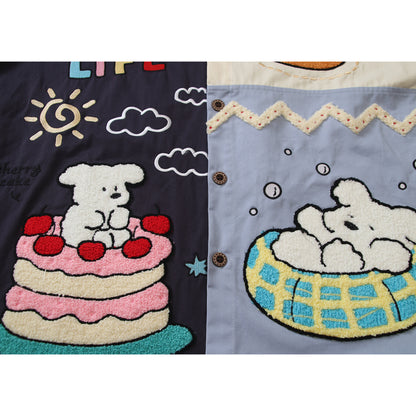 BIBULU - Color Block Cartoon Embroidered Long Sleeve Shirt shirt BIBULU