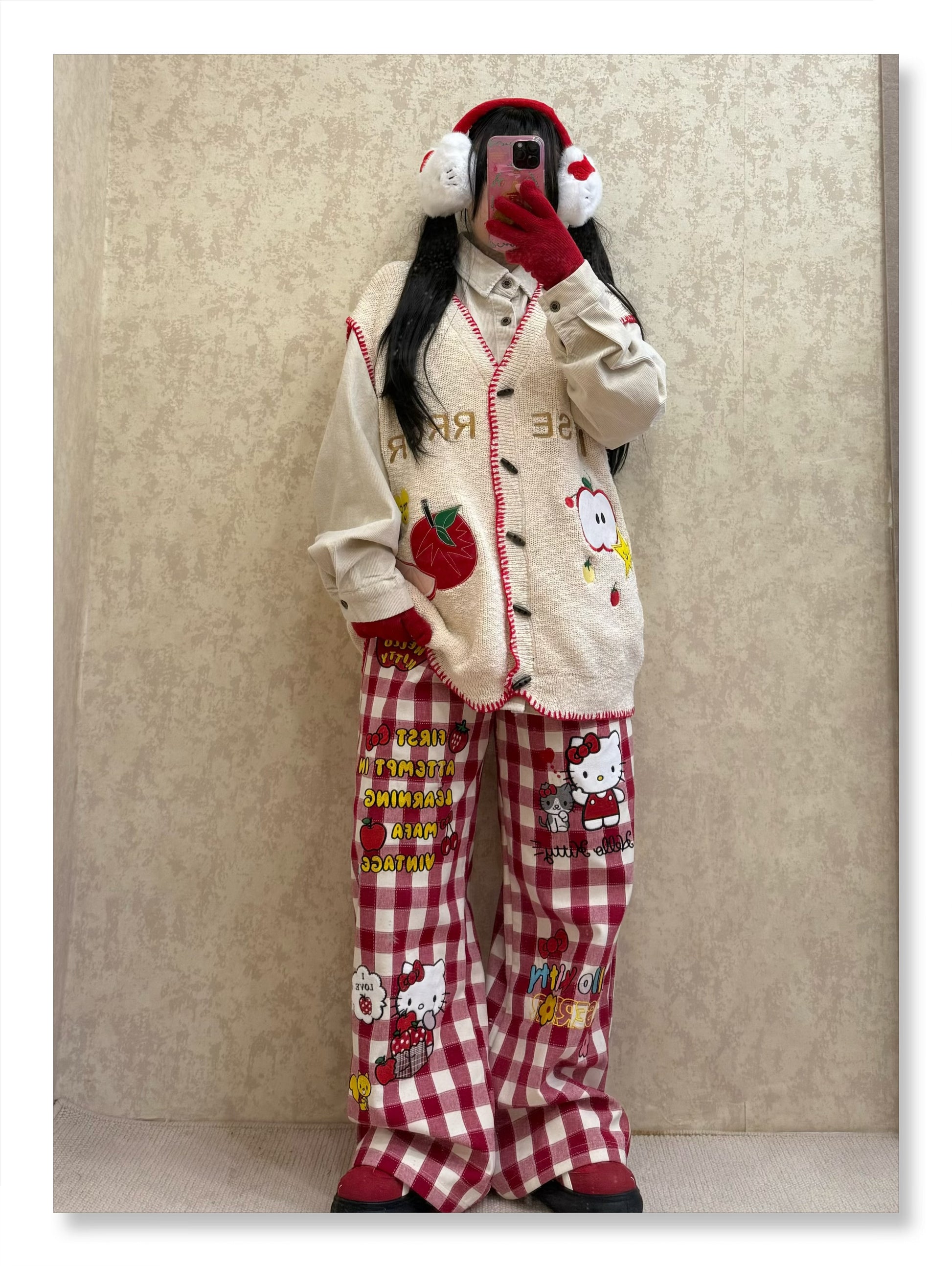 BIBULU - Kidcore Cartoon Embroidered Plaid Pants pants BIBULU