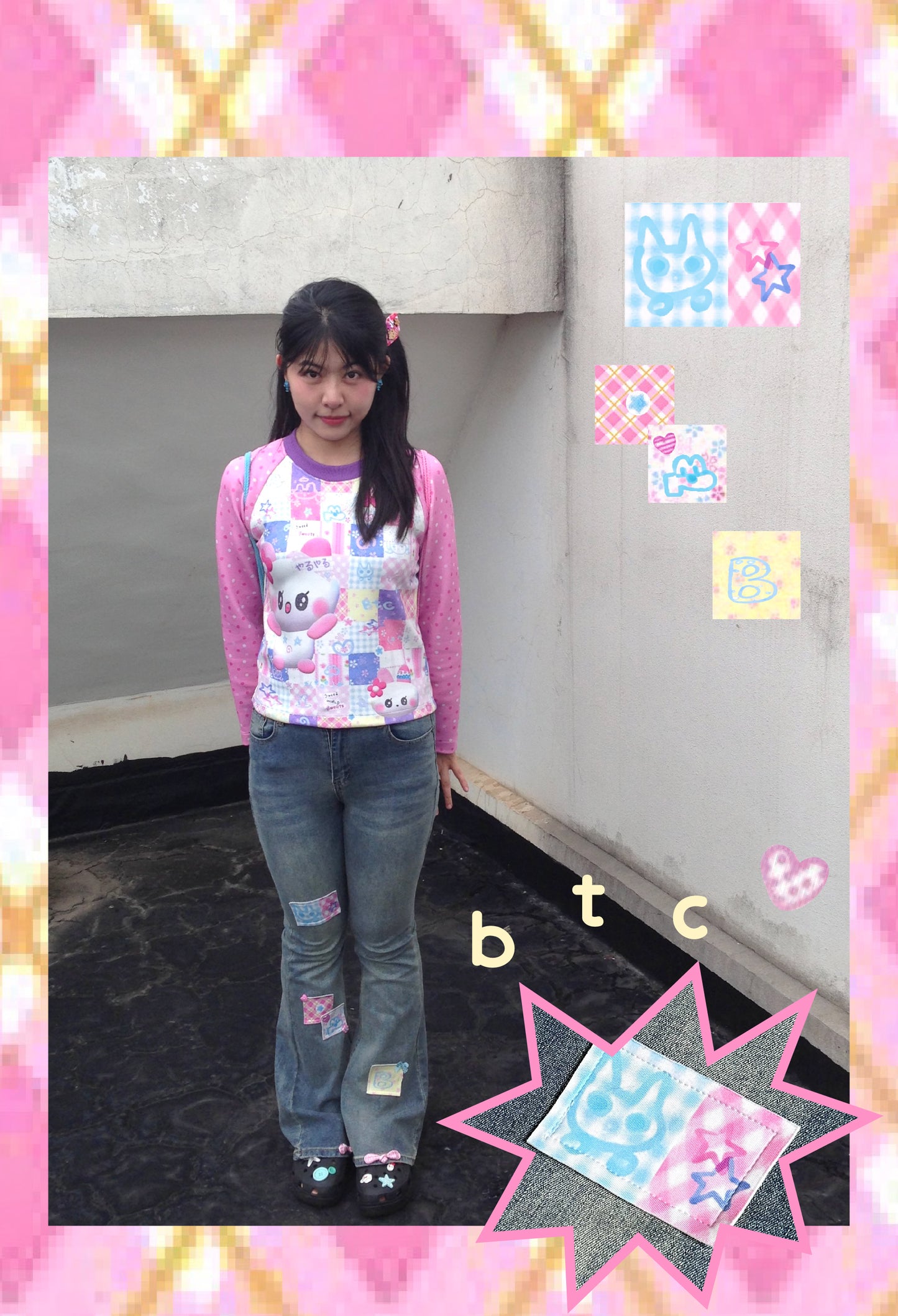 BodyTalk – Y2K Patchwork Low-Rise Flare Jeans jeans bodytalk