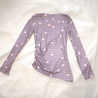 YJM with biubiu - Striped Draped Asymmetric Top shirt YJM with biubiu