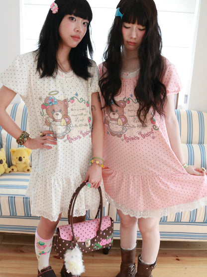 KaiXin Hostel - Bear Strawberry Lace T-Shirt Dress dress KaiXin hostel