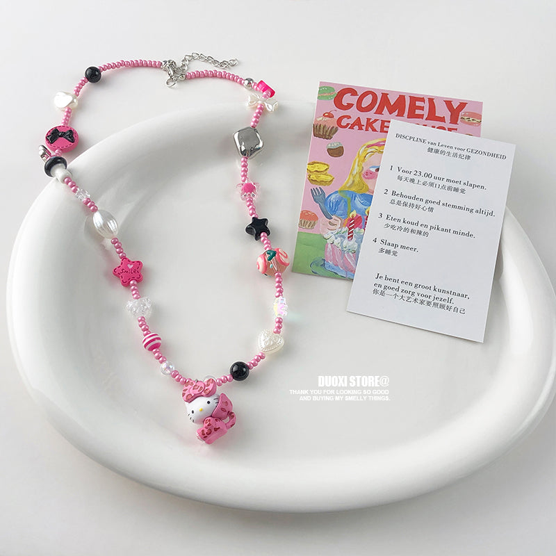 DuoXi - Decora Kei Beaded Kitty Bunny Cartoon Necklace Colorful Cute necklace DuoXi