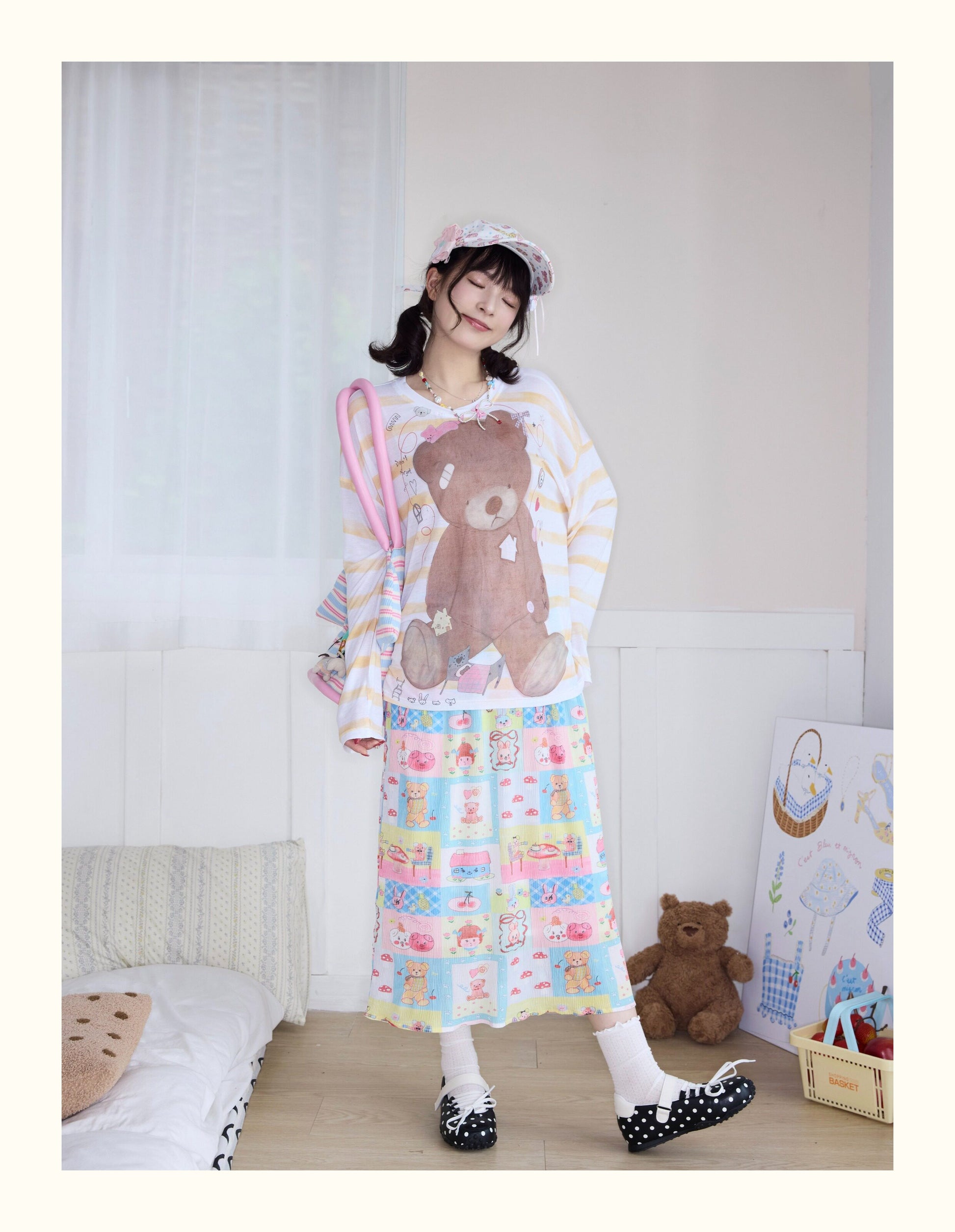 Robootoo - Pastel Cartoon Pleated Midi Skirt skirt Robootoo