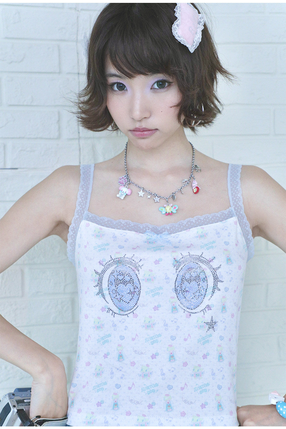 Hashtag DDD - Cartoon Eye Rhinestone Lace Cami camisole Hashtag DDD