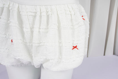 Allbubble - White Lace Bow Bloom Shorts shorts Allbubble