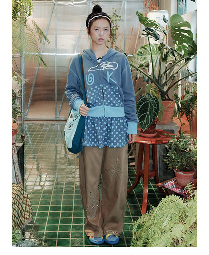 UnsocialNight - Kawaii Hooded Sweatshirt & Skirt Set Blue Dots set UnsocialNight