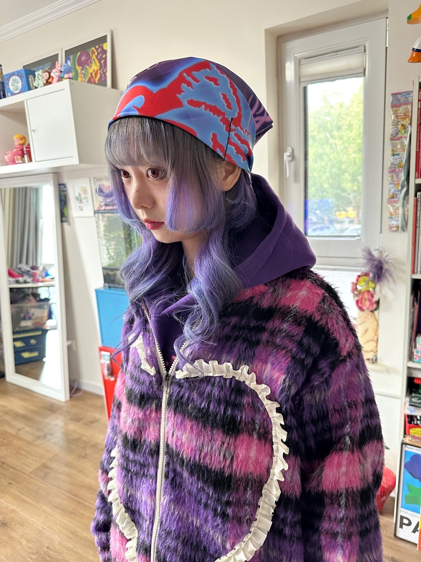 bunnybunnygun - Harajuku Purple Plaid Oversize Jacket coat bunnybunnygun