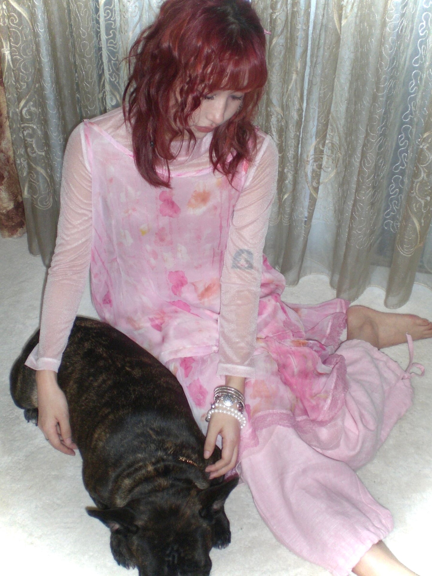 HIBABAO - Pink Floral Sheer Cami Dress dress HIBABAO