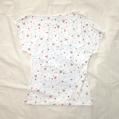 YJM with biubiu - Mint White Polka Dot Fitted Short Sleeve Top shirt YJM with biubiu