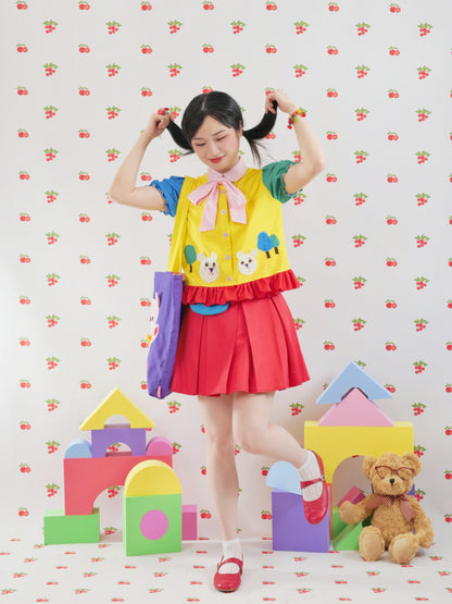 GOODBABY - Color Block Bear Shirt Hat set goodbaby