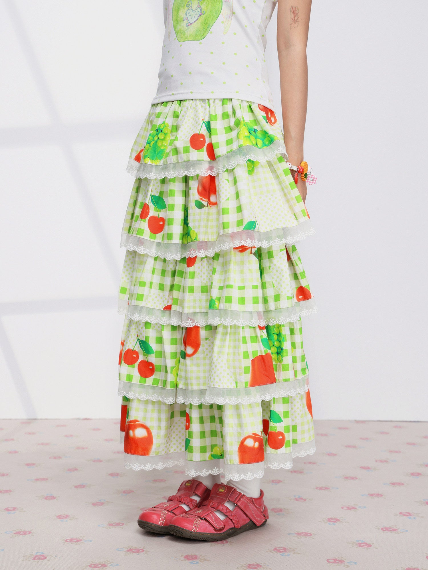 FRUITS - Fruit Plaid Tiered Skirt skirt Fruits S