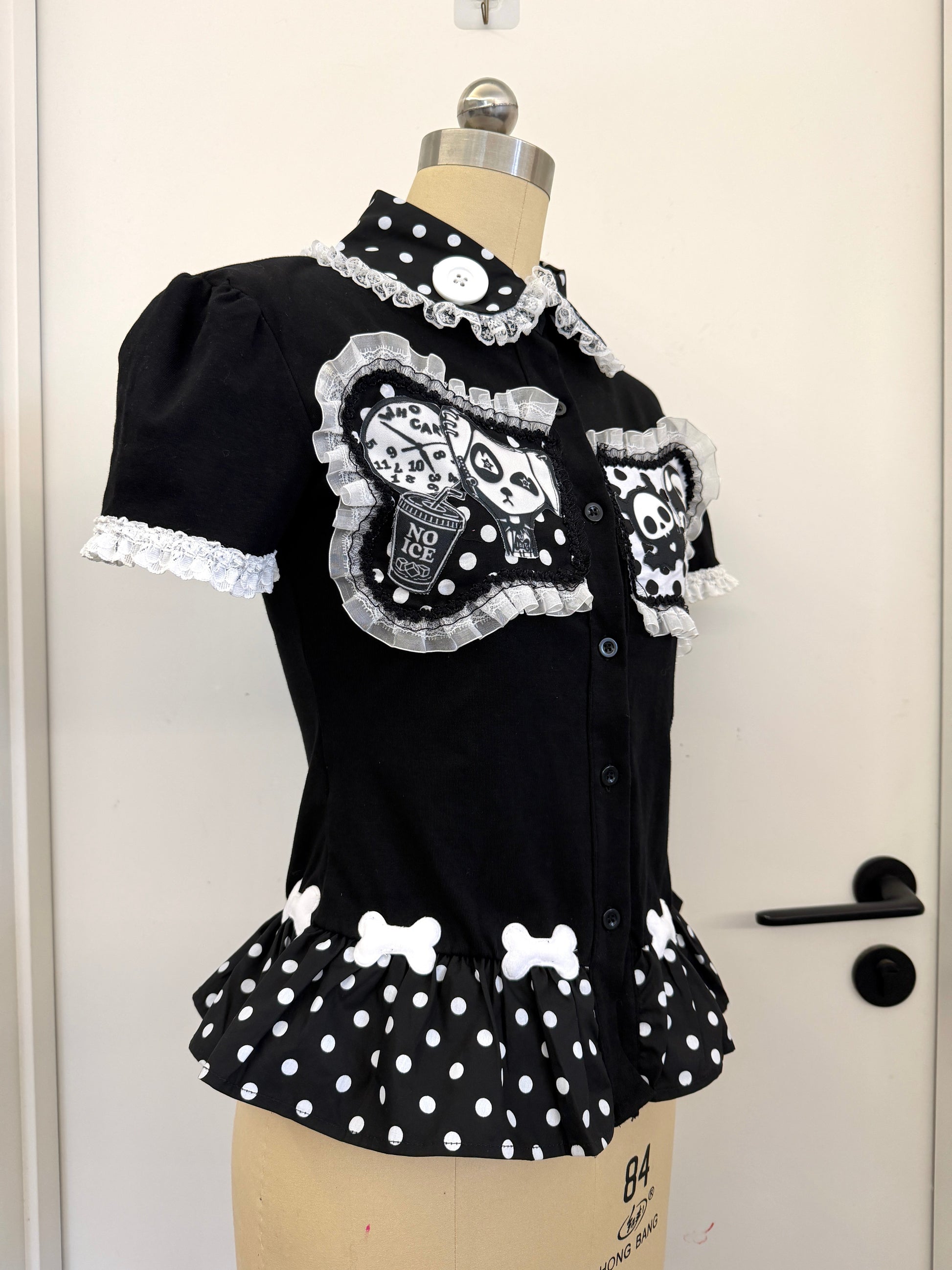 RedDevil - Bone Polka Dot Doll Collar T-Shirt blouse Red Devil