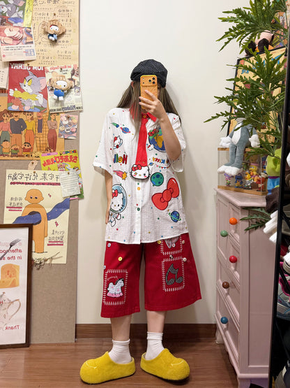 BIBULU - Cat Embroidered Polka Dot Shirt shirt BIBULU