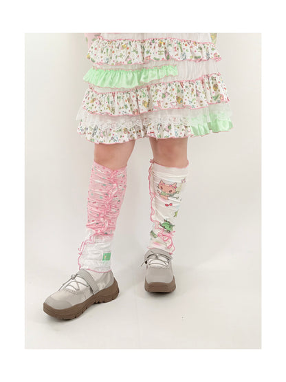 shishihshop – Kawaii Ice Cotton Lace Leg Warmers with Print leg warmmers shishihshop