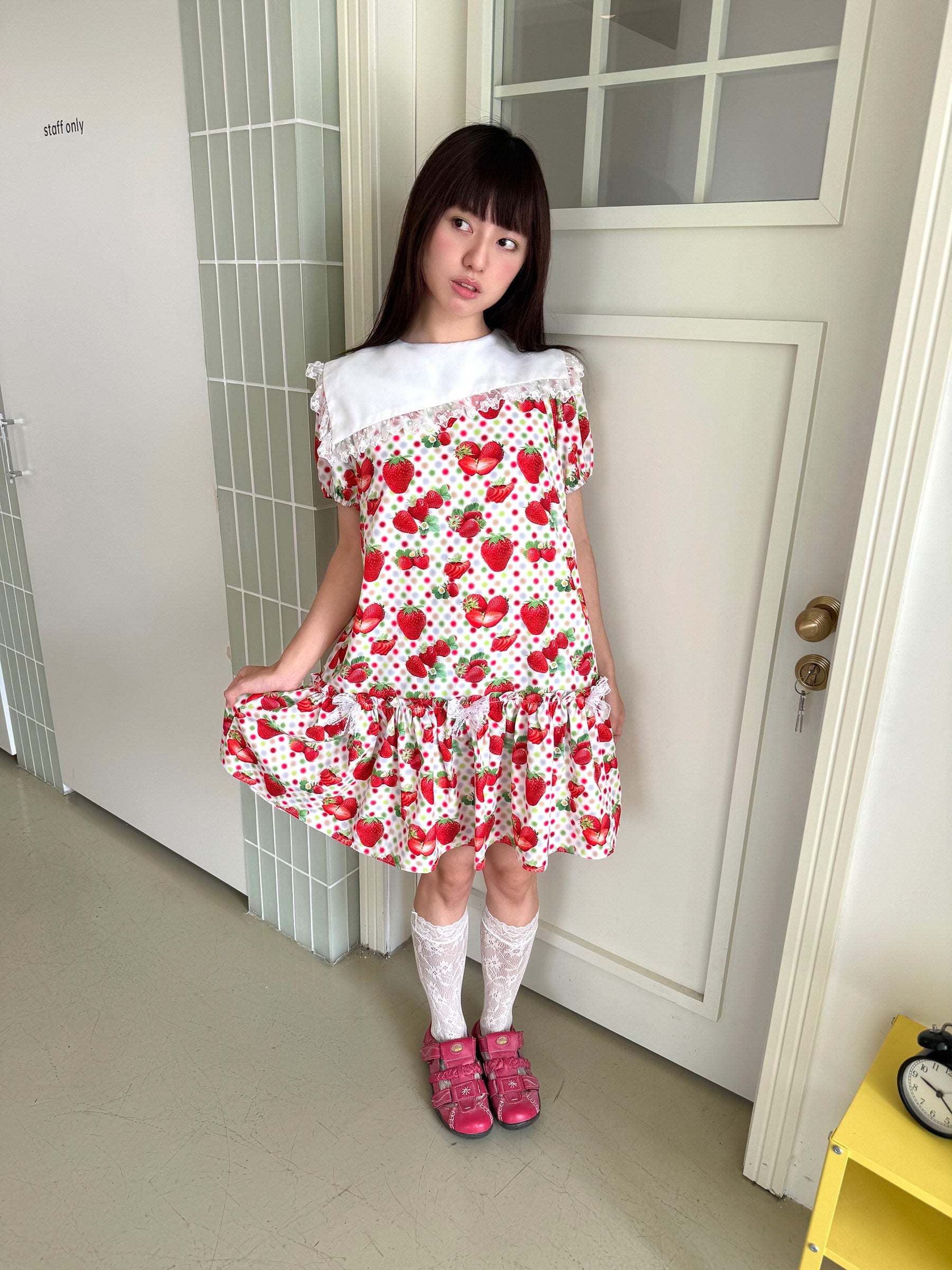 FRUITS - Strawberry Polka Dot Peter Pan Collar Dress dress Fruits