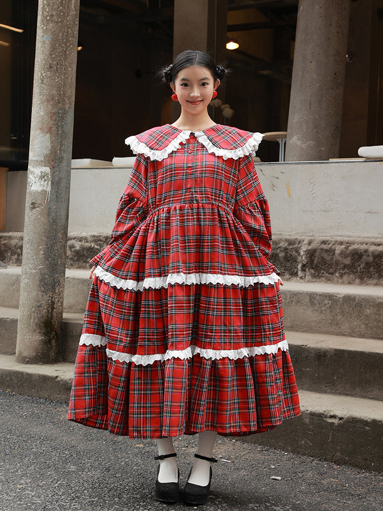 Nanjun Vintage – Red Plaid Maxi Dress dress Nanjun Vintage