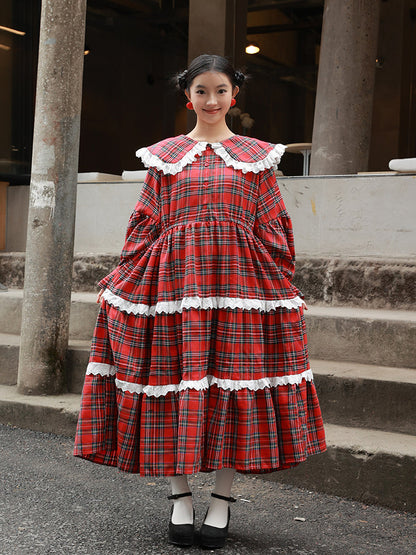 Nanjun Vintage – Red Plaid Maxi Dress dress Nanjun Vintage