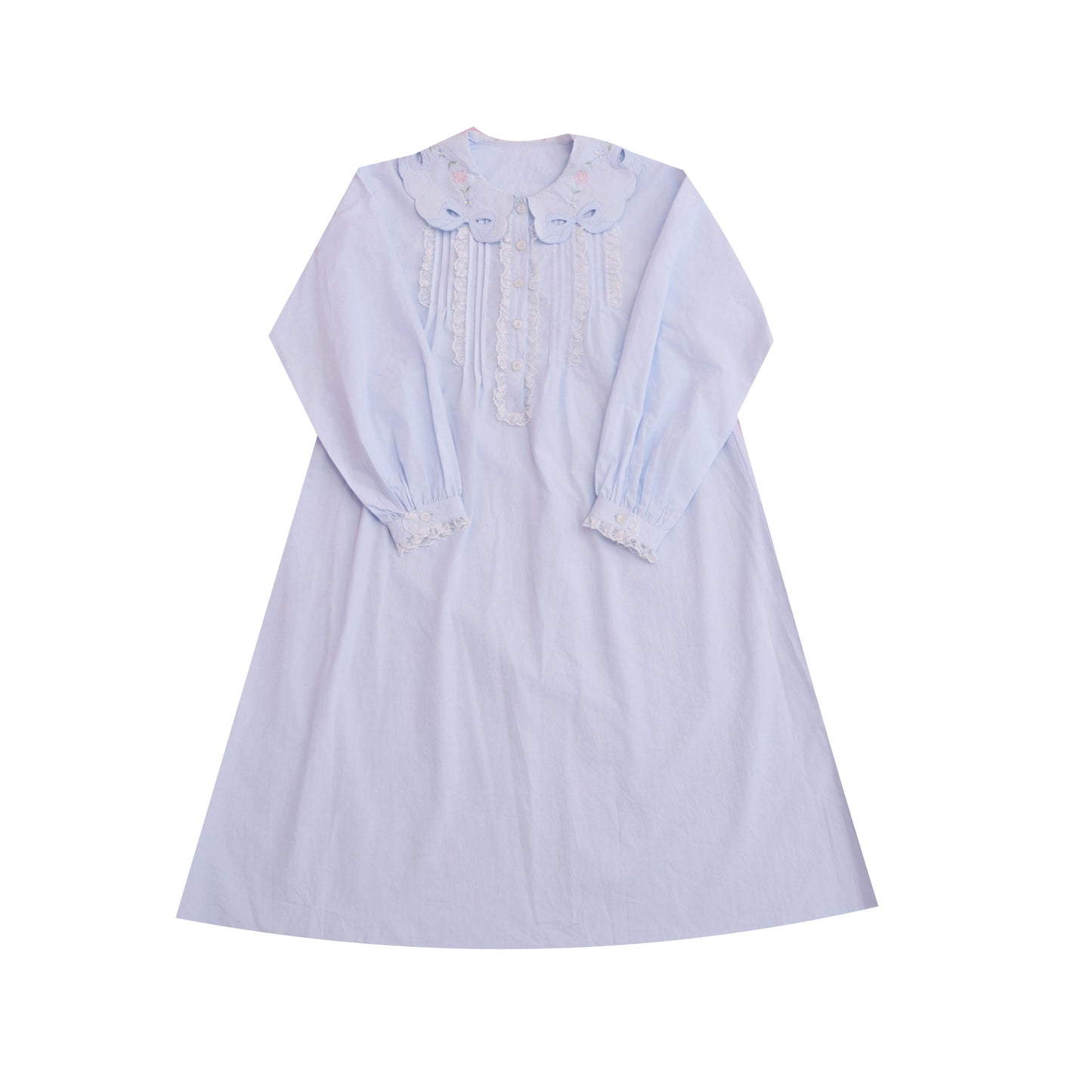 SemenCoicis - Kawaii Embroidered Dress - Blue Cotton Lace Trim dress SemenCoicis